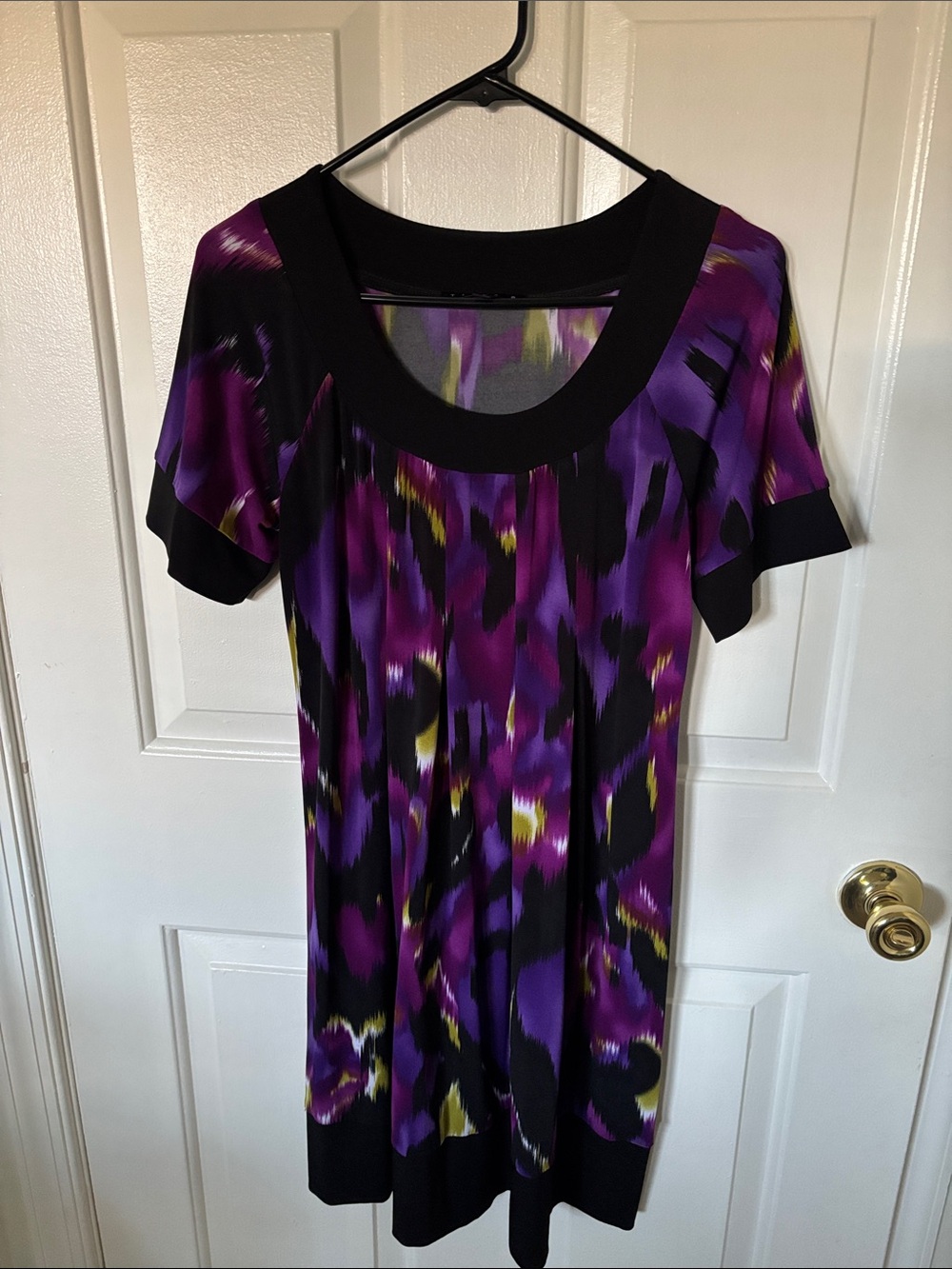 Tiana B. Purple, Black & Yellow Printed Scoop Neck Dress